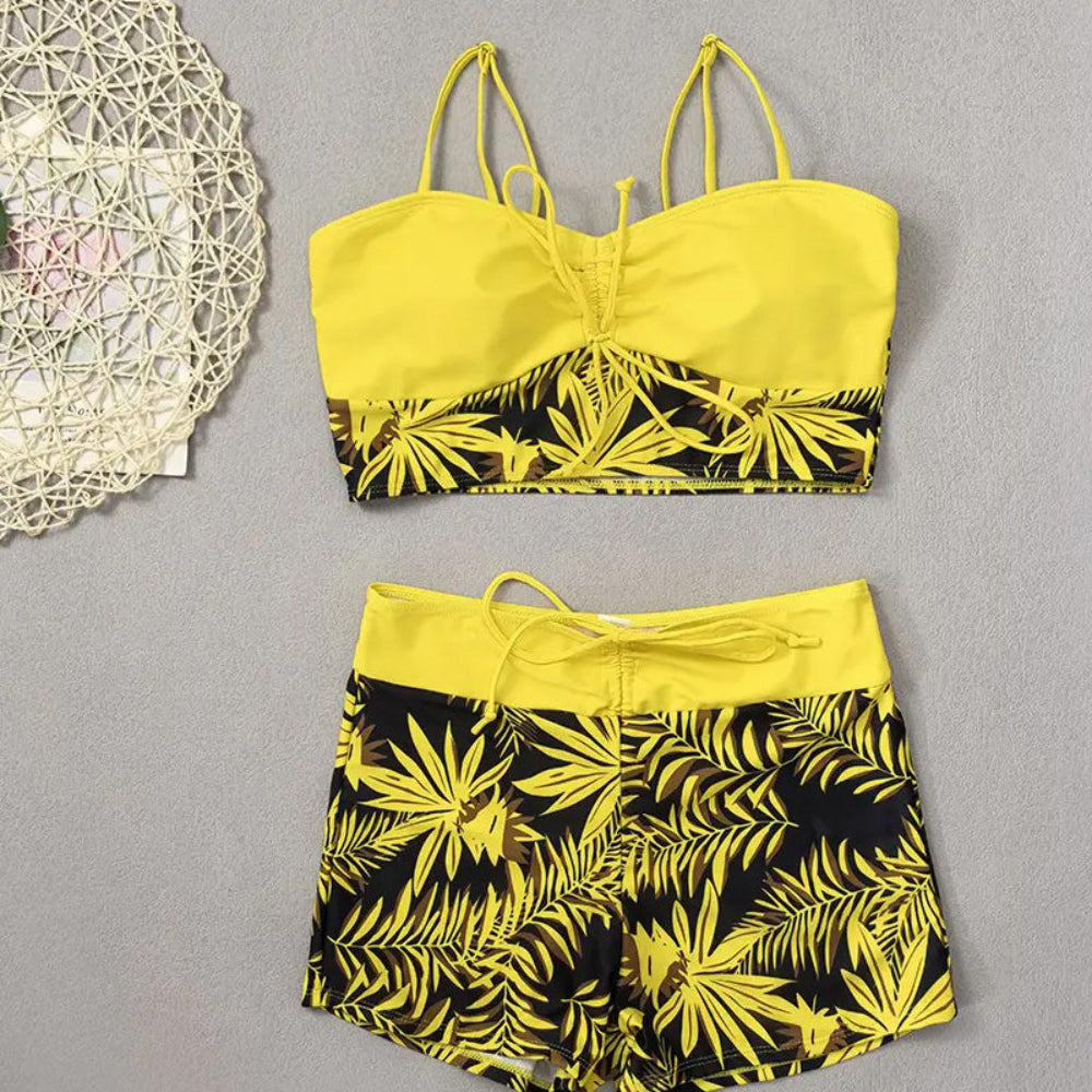 Strój Kąpielowy Damski Bikini Wysoki Stan Szorty Wiązanie
