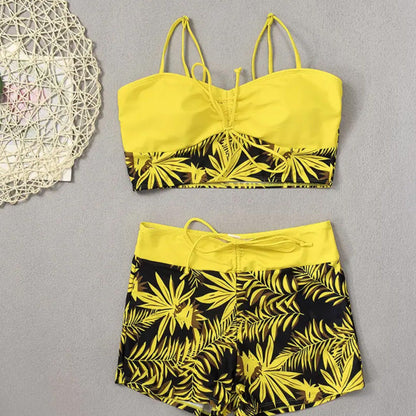 Strój Kąpielowy Damski Bikini Wysoki Stan Szorty Wiązanie