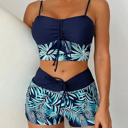 Strój Kąpielowy Damski Bikini Wysoki Stan Szorty Wiązanie