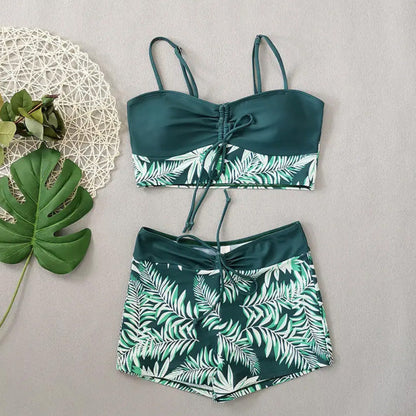 Strój Kąpielowy Damski Bikini Wysoki Stan Szorty Wiązanie