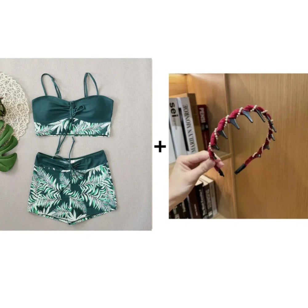 Strój Kąpielowy Damski Bikini Wysoki Stan Szorty Wiązanie