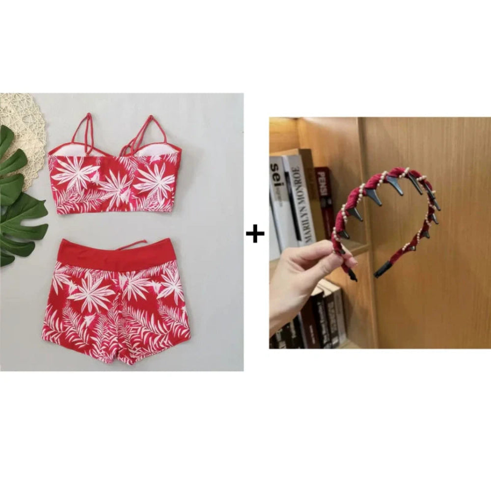 Strój Kąpielowy Damski Bikini Wysoki Stan Szorty Wiązanie
