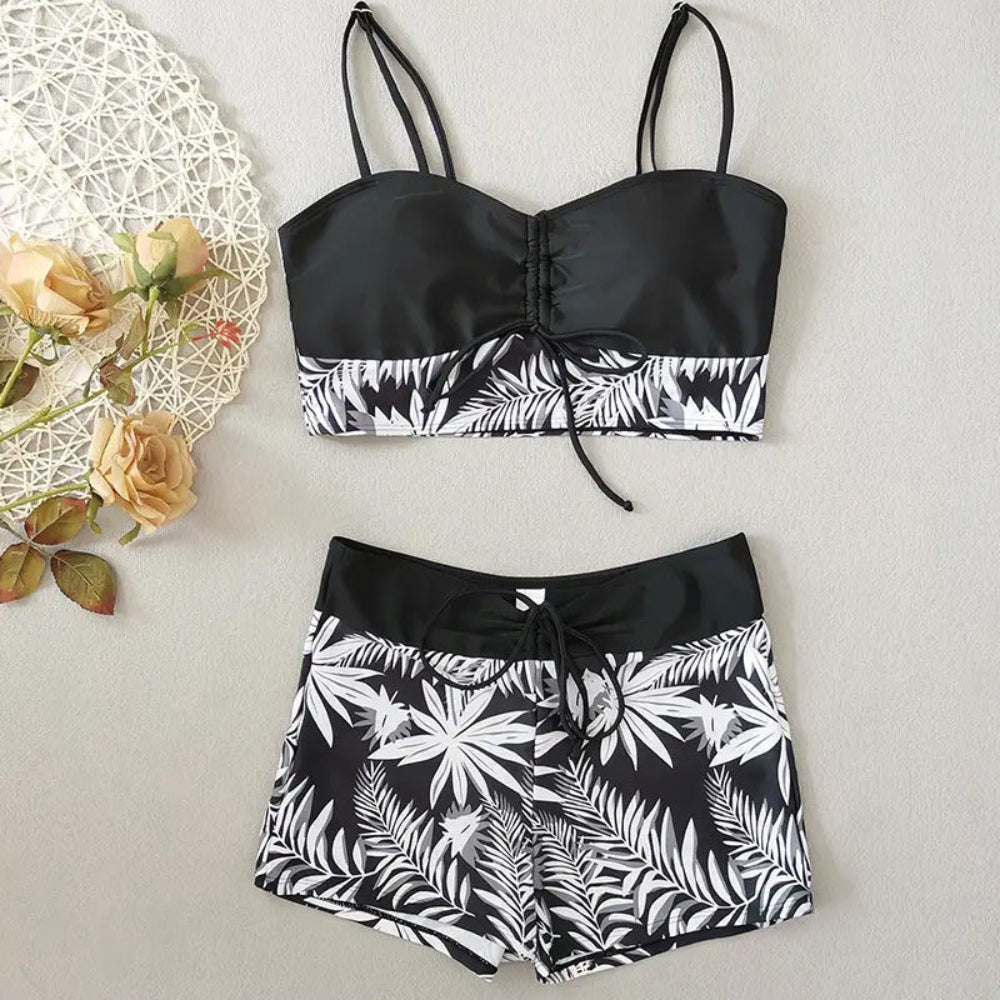 Strój Kąpielowy Damski Bikini Wysoki Stan Szorty Wiązanie