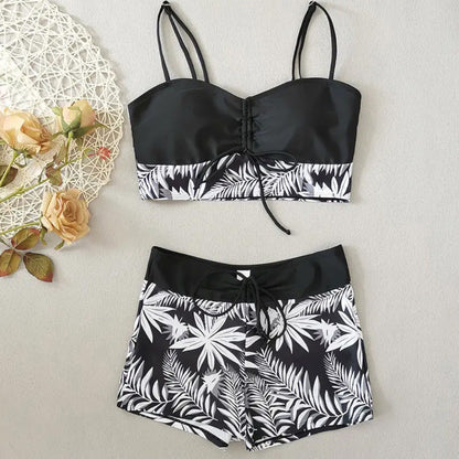 Strój Kąpielowy Damski Bikini Wysoki Stan Szorty Wiązanie