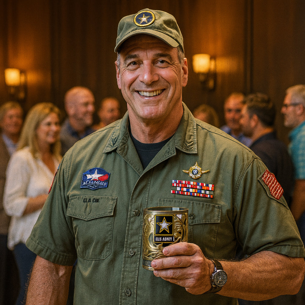 Bicchiere da Whisky in Vetro Soffiato con Motivo Militare