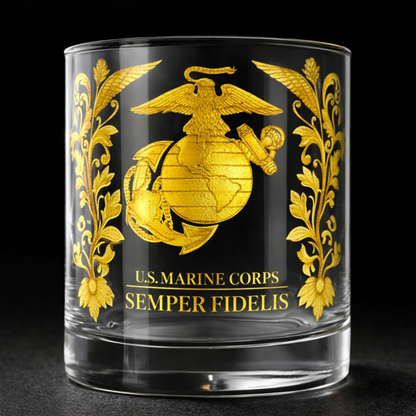 Bicchiere da Whisky in Vetro Soffiato con Motivo Militare
