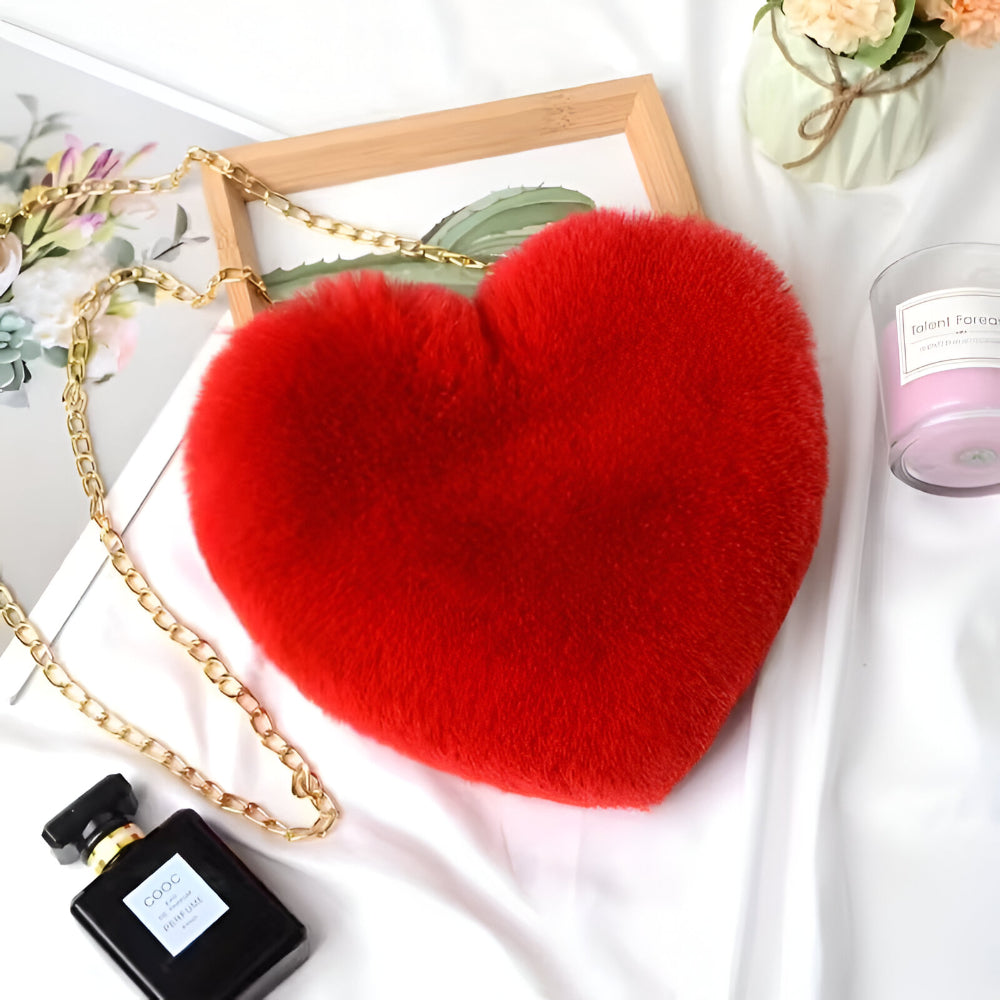 Women's Bag Plush Heart Chain