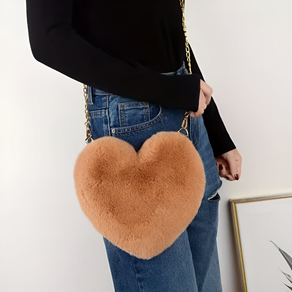 Women's Bag Plush Heart Chain