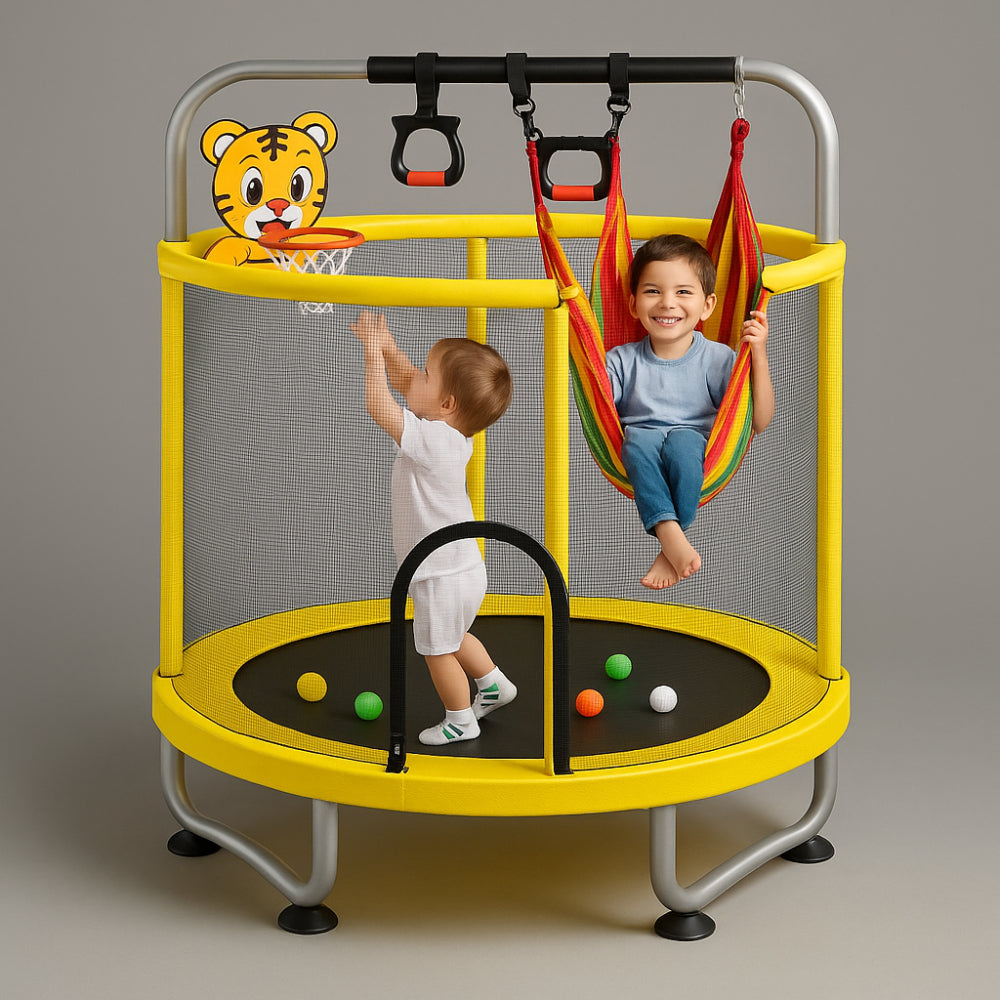 Trampoline for Children with Net and Swing for Safe Play