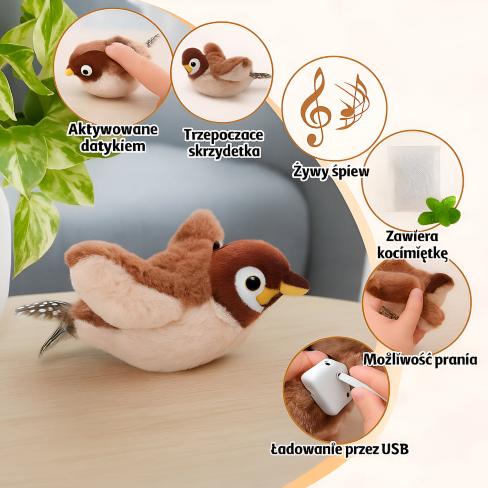 Zabawka Kota Interaktywna Pluszowy Ptak Dźwięk Aktywacja Ruch