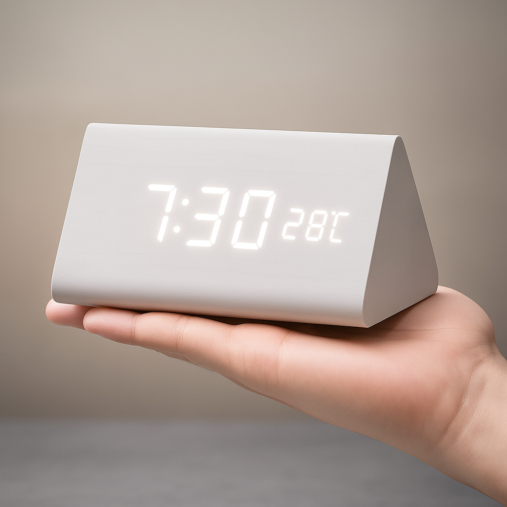 Zegar Stołowy LED Drewniany Cyfrowy USB Alarm