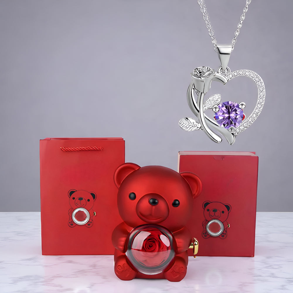 Set de Regalo Romántico Collar Corazón Oso Decorativo