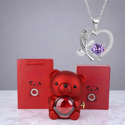 Set de Regalo Romántico Collar Corazón Oso Decorativo
