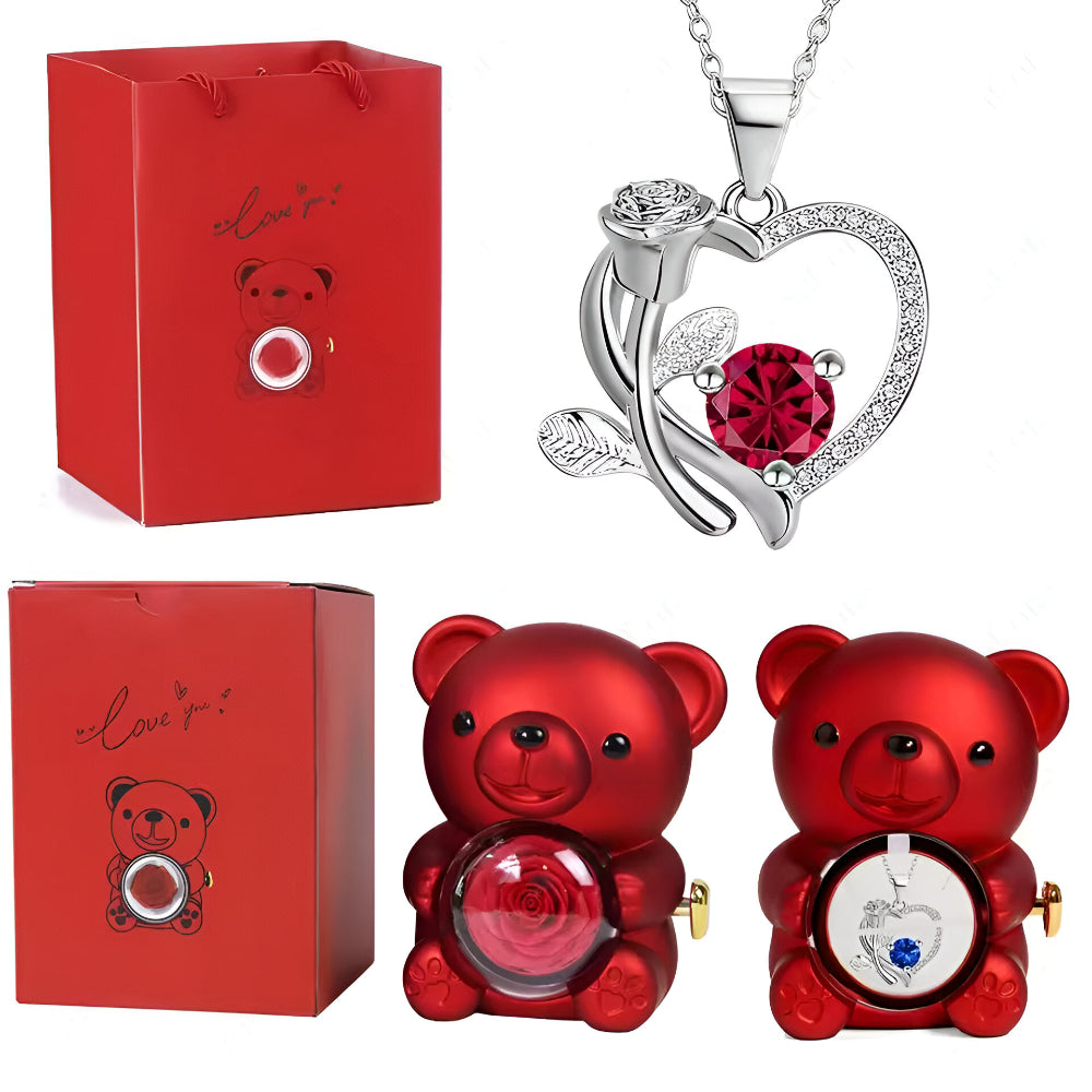 Set de Regalo Romántico Collar Corazón Oso Decorativo