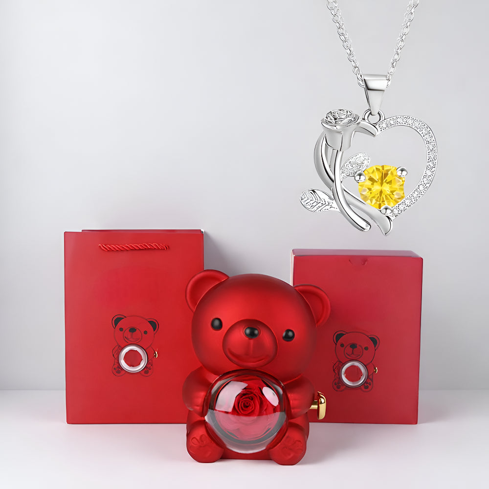 Set de Regalo Romántico Collar Corazón Oso Decorativo