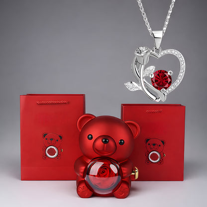 Set de Regalo Romántico Collar Corazón Oso Decorativo
