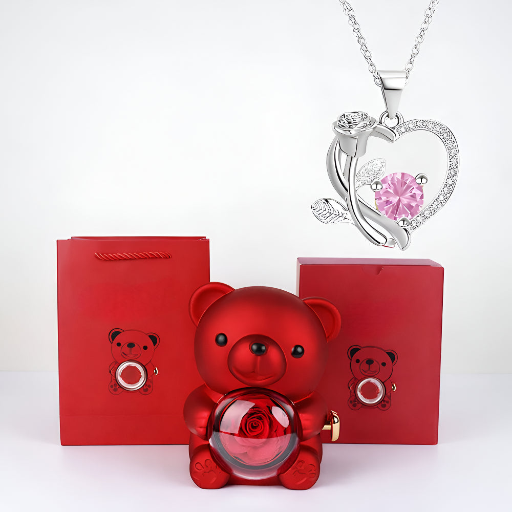Set de Regalo Romántico Collar Corazón Oso Decorativo