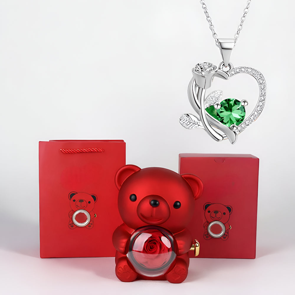 Set de Regalo Romántico Collar Corazón Oso Decorativo