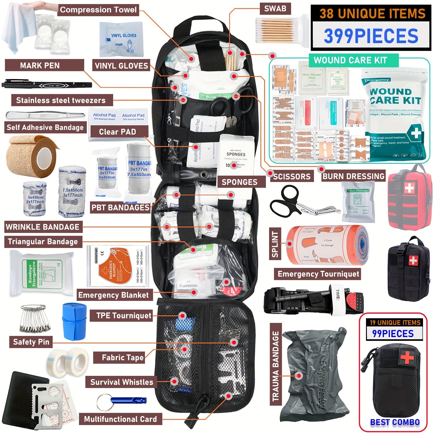 Zestaw Survival Apteczka Pierwszej Pomocy Turystyczna Przenośny 7