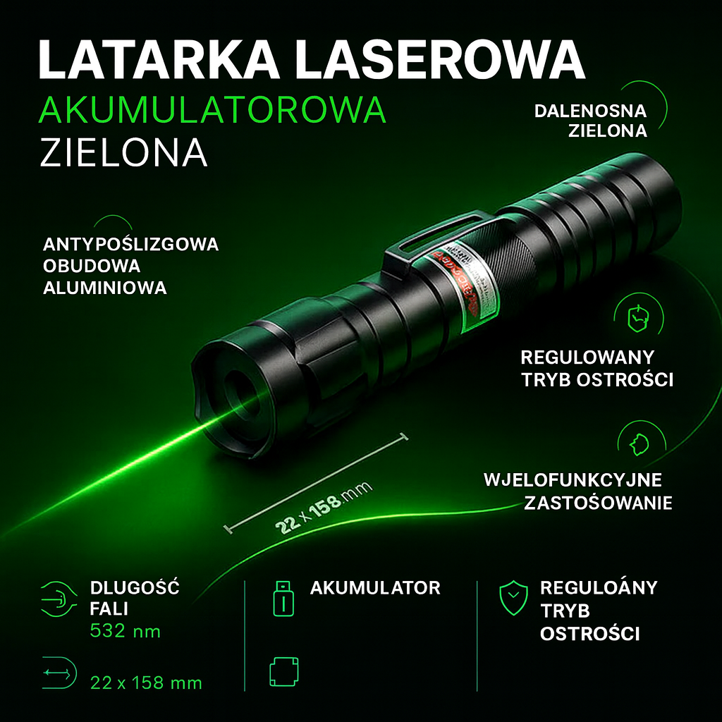 Zielony Wskaźnik Laserowy Długiego Zasięgu Aluminiowy Taktyczny