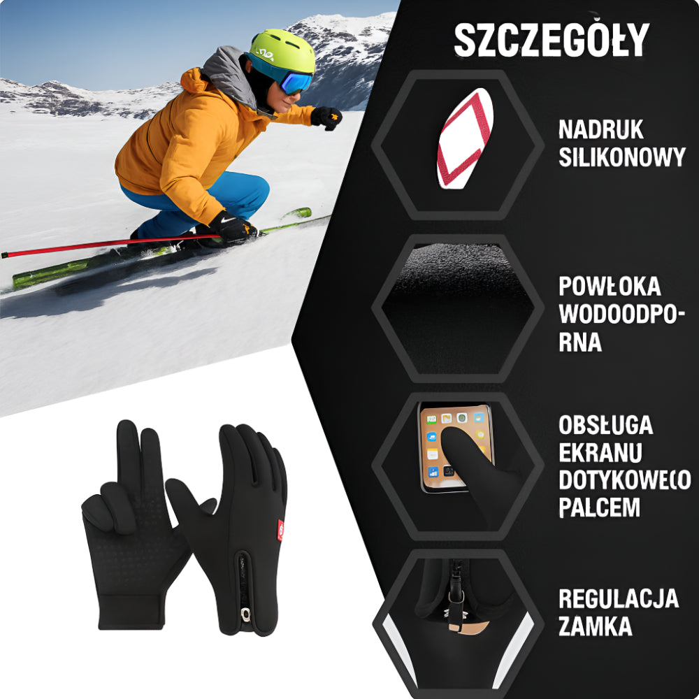 Zimowe Rękawice Ocieplane Wodoodporne Antypoślizgowy Chwyt