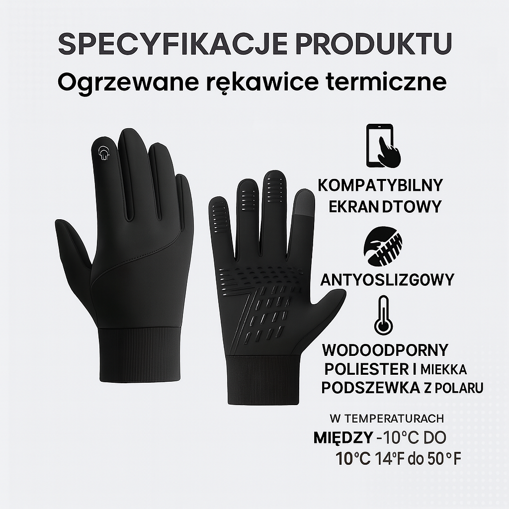 Zimowe Rękawice Podgrzewane Dotykowe Sportowe Termiczne