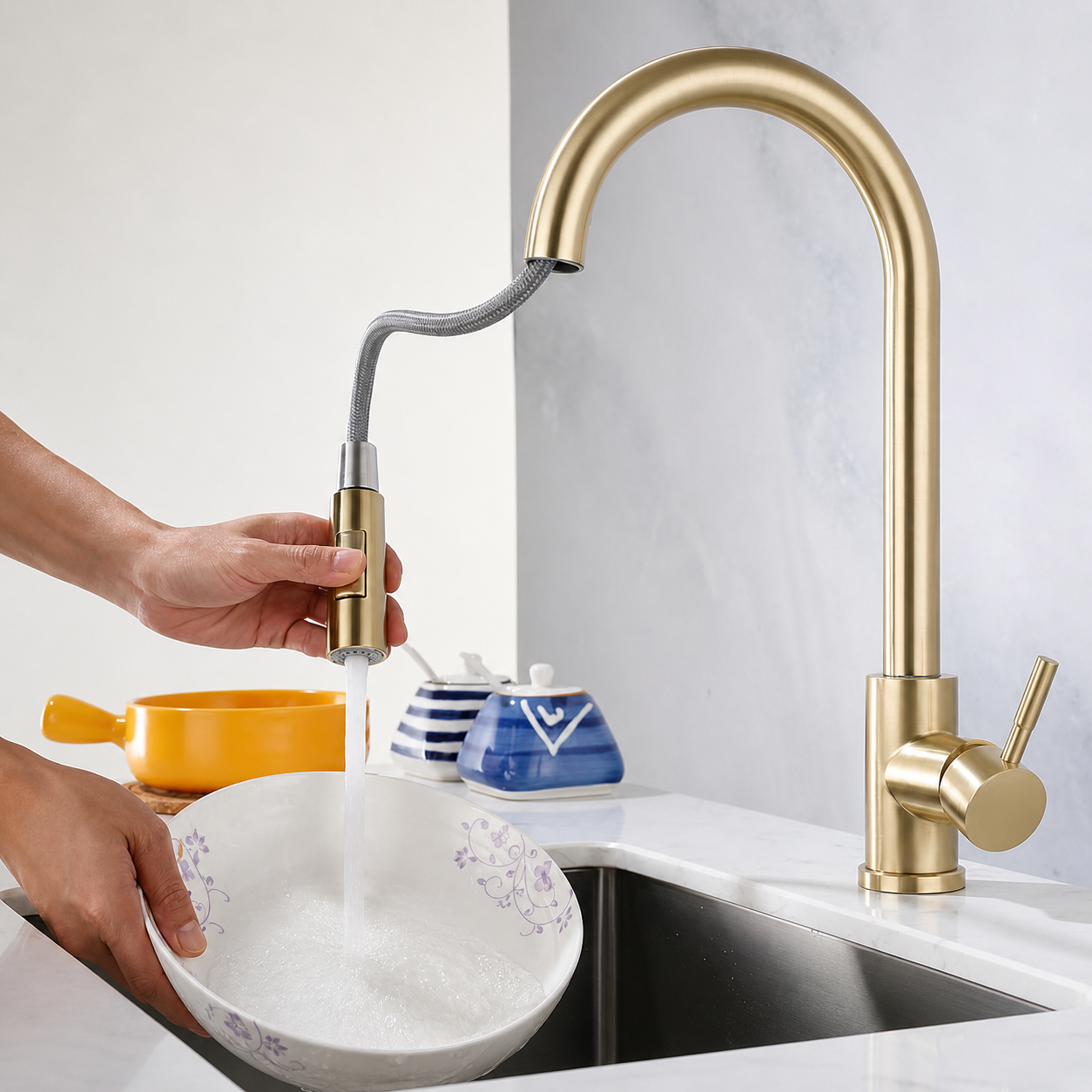 Modern High Stainless Steel Pull-Out Kitchen Faucet