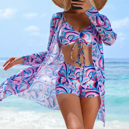 Women's Swimsuit Three-Piece Bikini Shorts Cover-Up