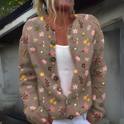 Cardigan Women Floral Button Knit Warm