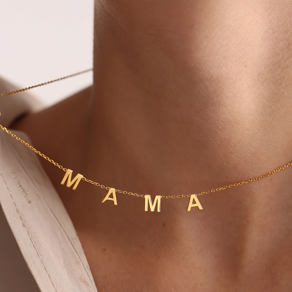 Women's Necklace Mama Gold Letters Steel Mothers Day