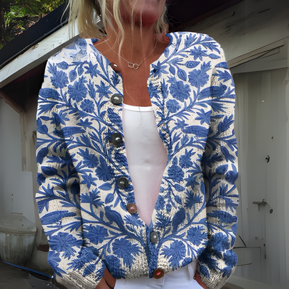Cardigan Women Floral Button Knit Warm