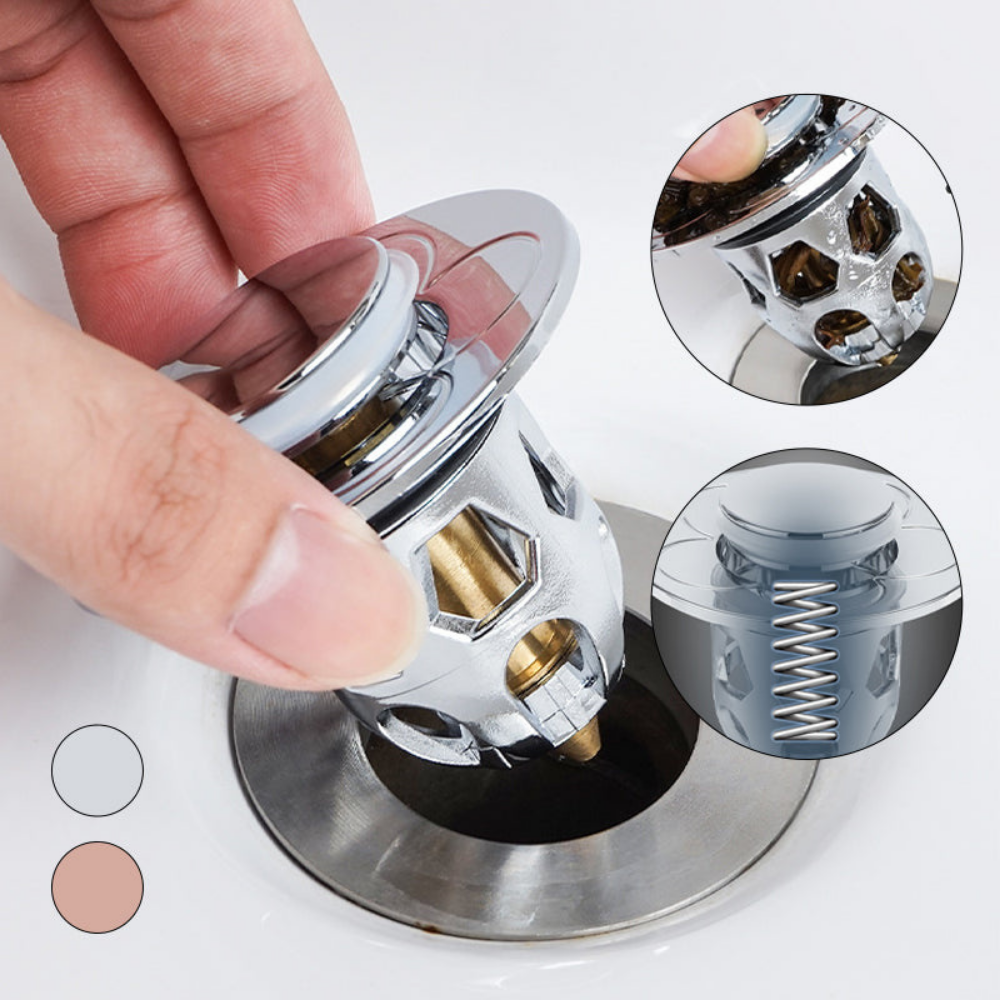 Click-Clack Sink Drain Stopper with Anti-Clog Filter