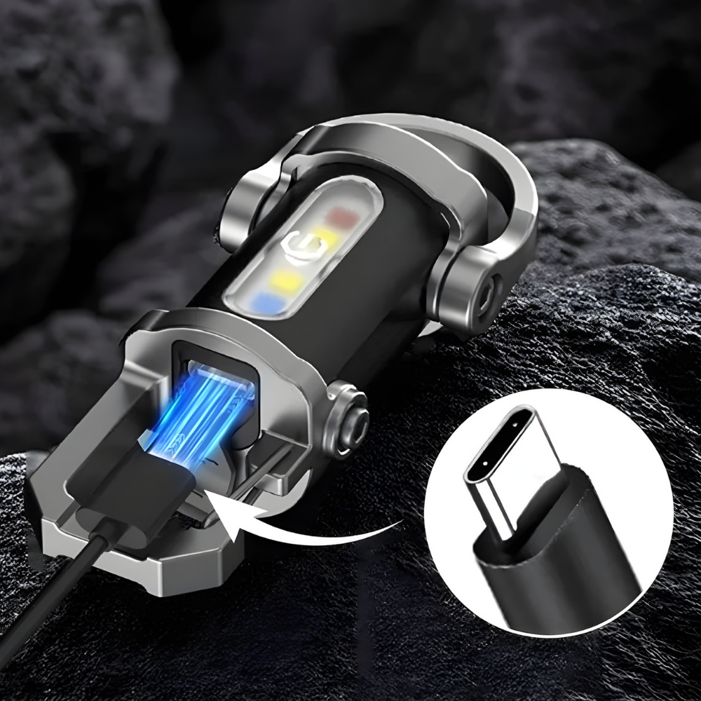 Torcia LED Portachiavi Escursionismo Multifunzione USB Impermeabile
