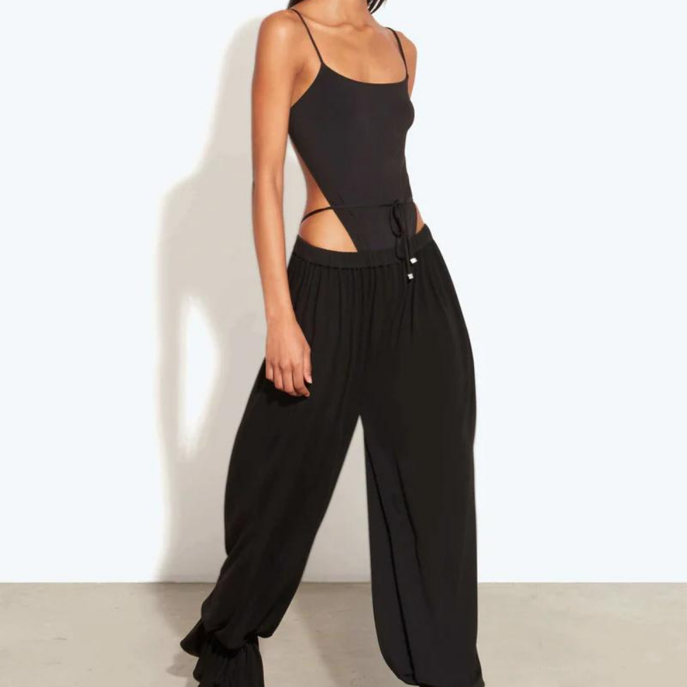 Pantalones de mujer con piernas anchas, sueltos, de tiro alto, casuales