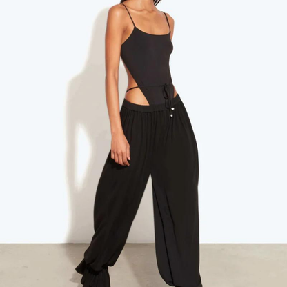 Pantalones de mujer con piernas anchas, sueltos, de tiro alto, casuales