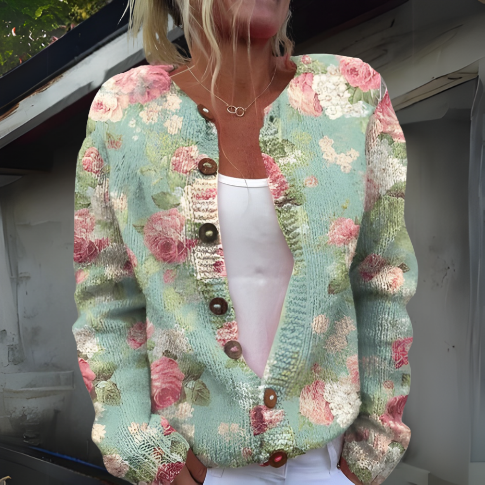 Cardigan Women Floral Button Knit Warm