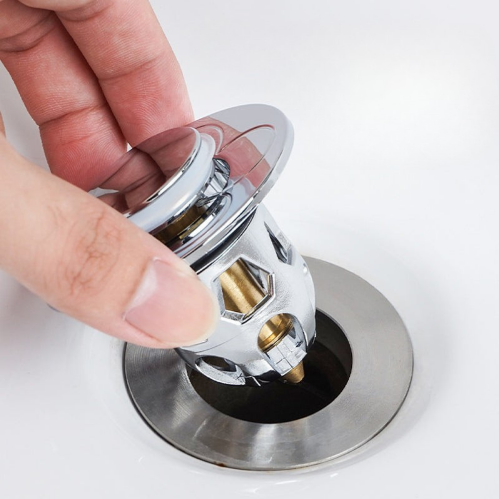 Click-Clack Sink Drain Stopper with Anti-Clog Filter