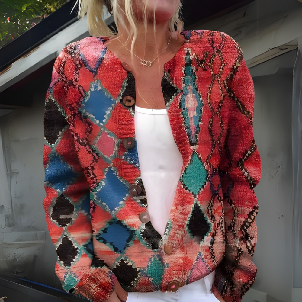 Cardigan Women Floral Button Knit Warm