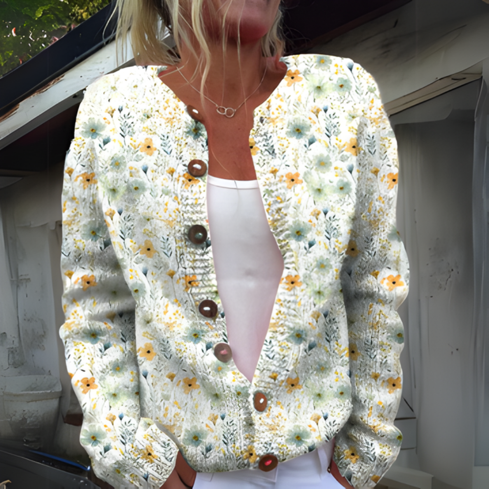 Cardigan Women Floral Button Knit Warm
