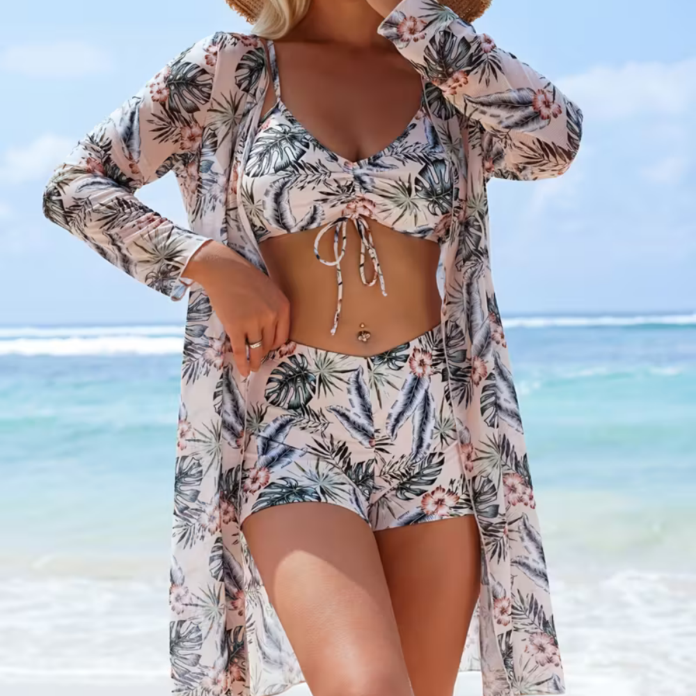 Women's Swimsuit Three-Piece Bikini Shorts Cover-Up