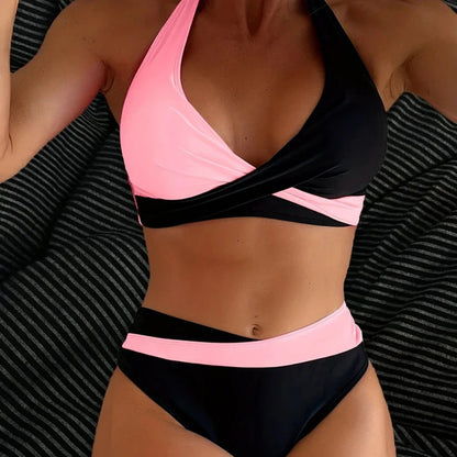 Bikini de mujer de dos piezas push up con cuello halter