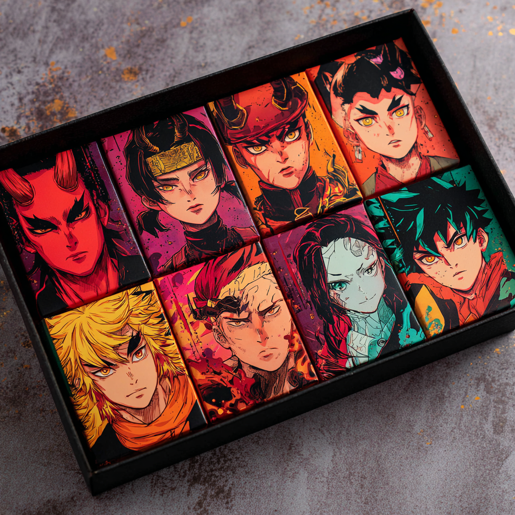 Calendario de adviento con temática anime que contiene artículos relacionados con la música pop coreana
